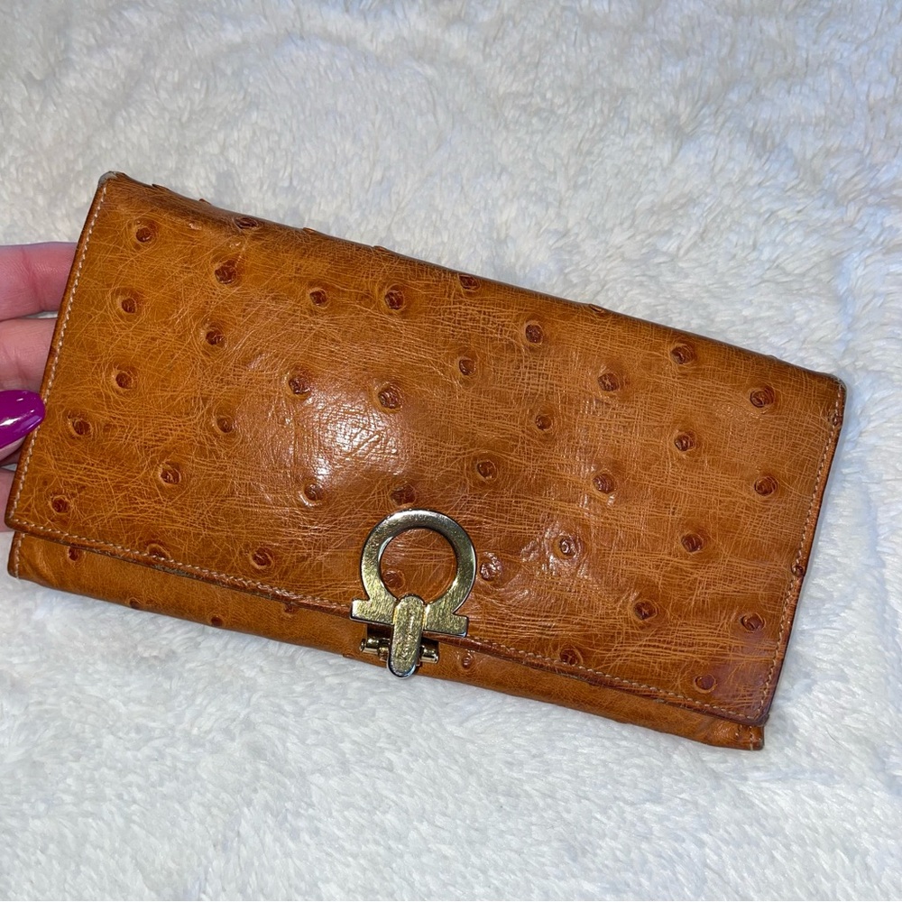 Vintage Salvatore Ferragamo Luxurious Ostrich Leather Wallet / Clutch